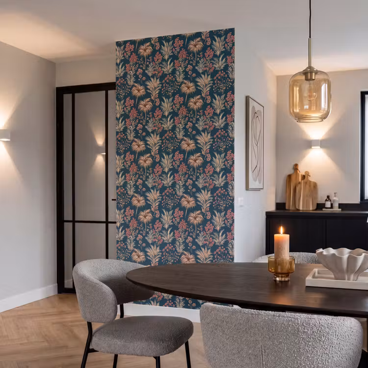 Botanisch - Patroon - Blauw Behang Vlies klein 1076 -sfeer3