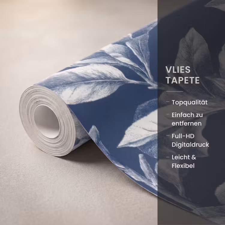 Botanisch - Patroon - Blauw Behang Vlies klein 1076 -USP_closeupDE