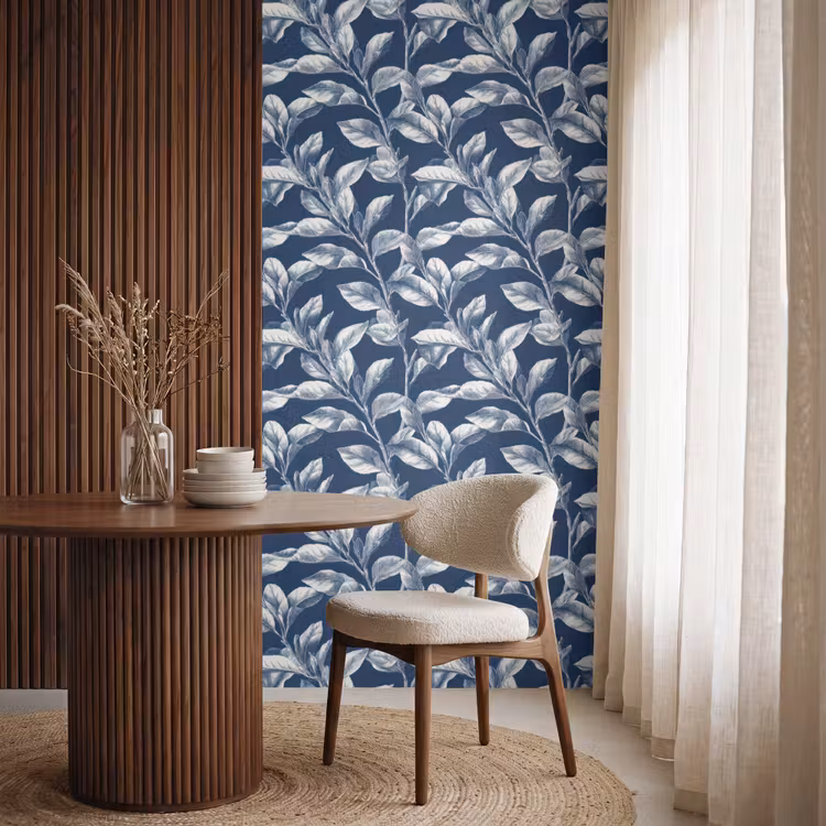 Botanisch - Patroon - Blauw Behang Vlies klein 1076 -sfeer1