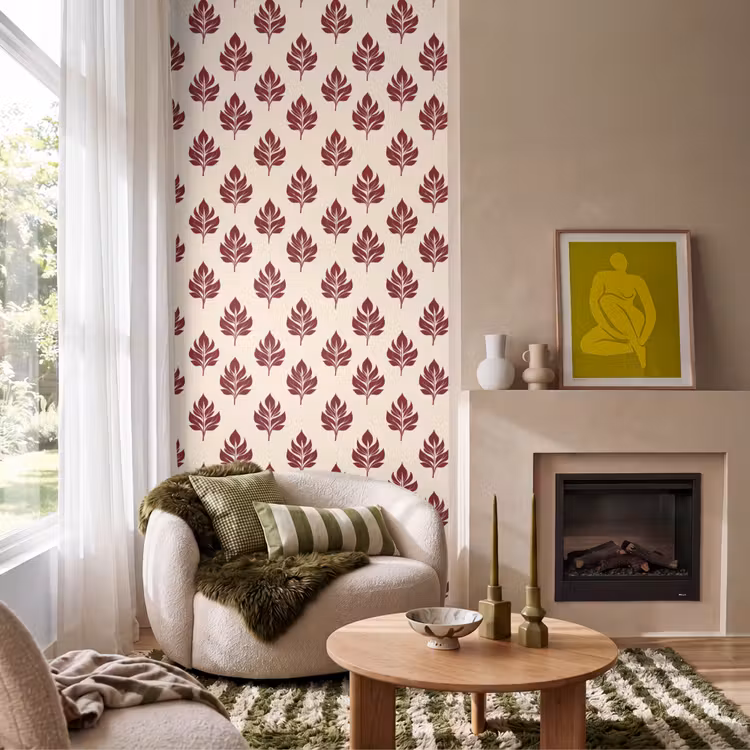 Botanisch - Patroon - Bordeaux Behang Vlies klein 1076 -sfeer2