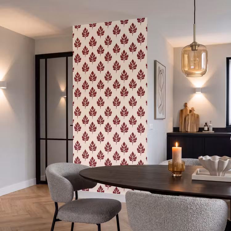 Botanisch - Patroon - Bordeaux Behang Vlies klein 1076 -sfeer3