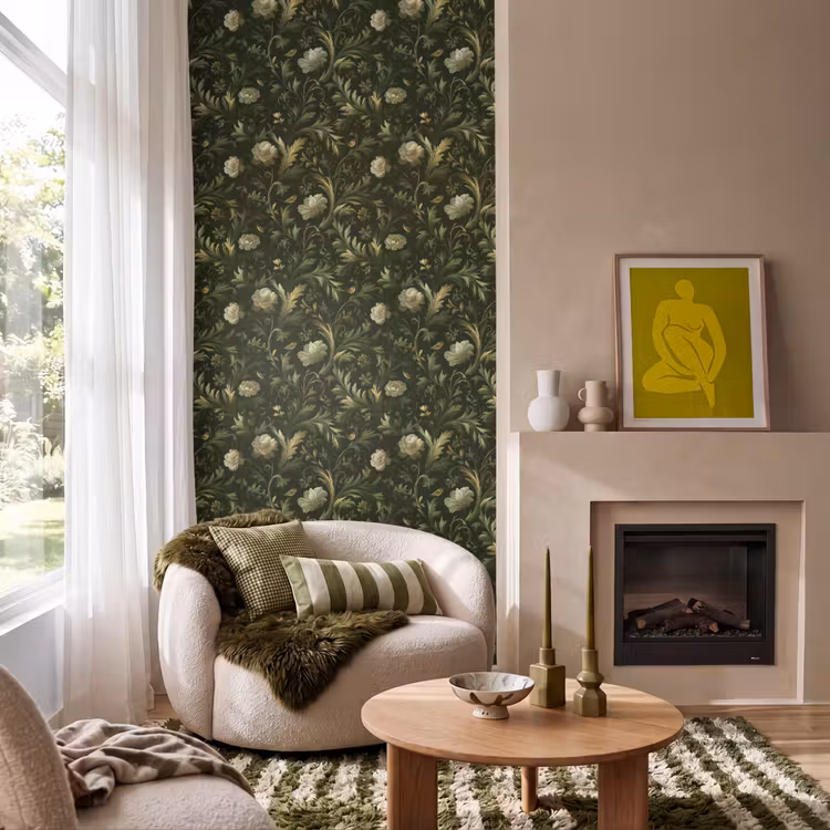 Botanisch - Naadloos - Bloemen Behang Vlies klein 1076 -sfeer2