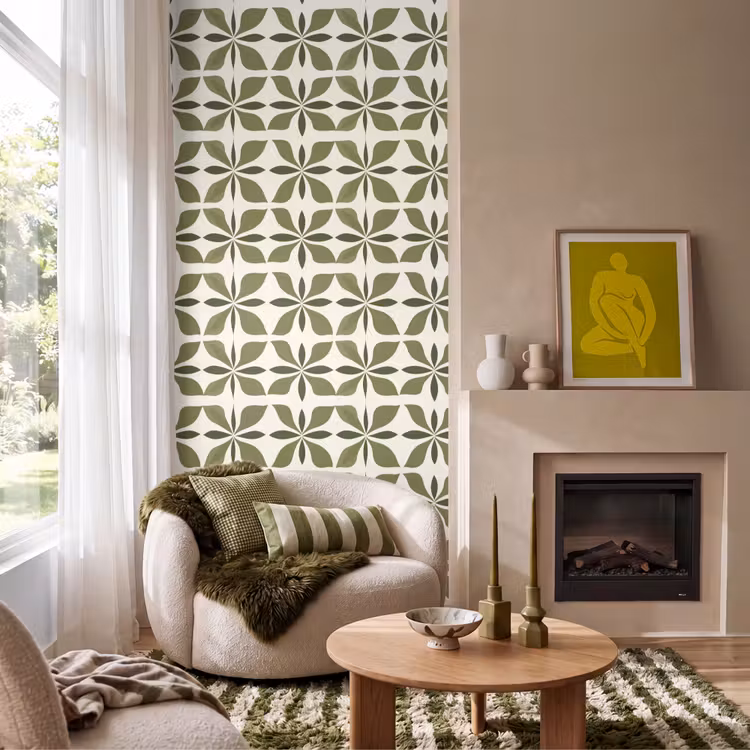 Botanisch - Retro - Groen Behang Vlies klein 1076 -sfeer2