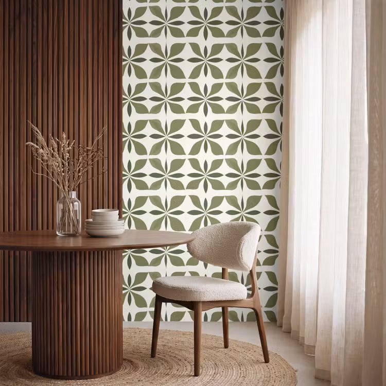Botanisch - Retro - Groen Behang Vlies klein 1076 -sfeer1