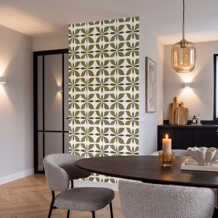 Botanisch - Retro - Groen Behang Vlies klein 1076 -sfeer3