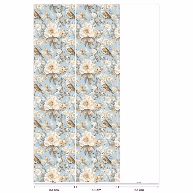 Botanisch - Zangvogel - Blauw Behang Vlies klein 1076 -USP_banen