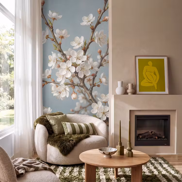 Botanisch - Stilleven - Blauw Behang Vlies klein -sfeer2