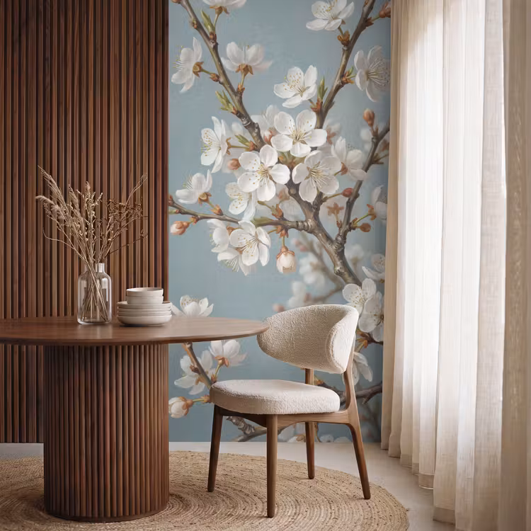 Botanisch - Stilleven - Blauw Behang Vlies klein -sfeer1