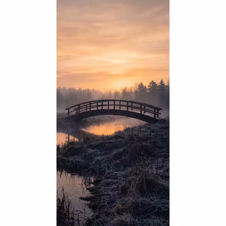 Brug - Mist - Bomen - Water Behang Vlies klein -3d_website