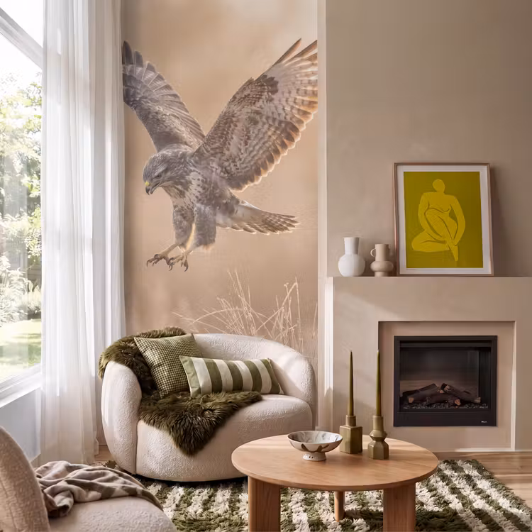 Buizerd - Roofvogel - Natuur - Bruin Behang Vlies klein -sfeer2