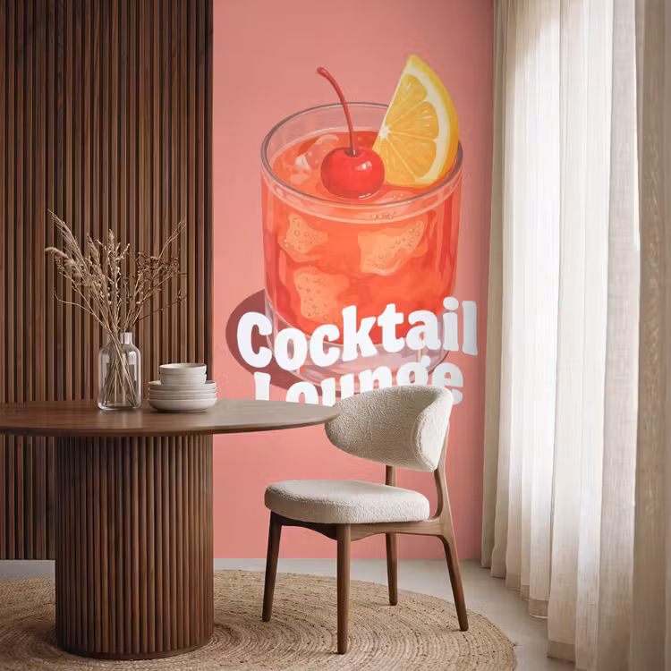 Cocktail Lounge - Glas - Koraal Behang Vlies klein -sfeer1
