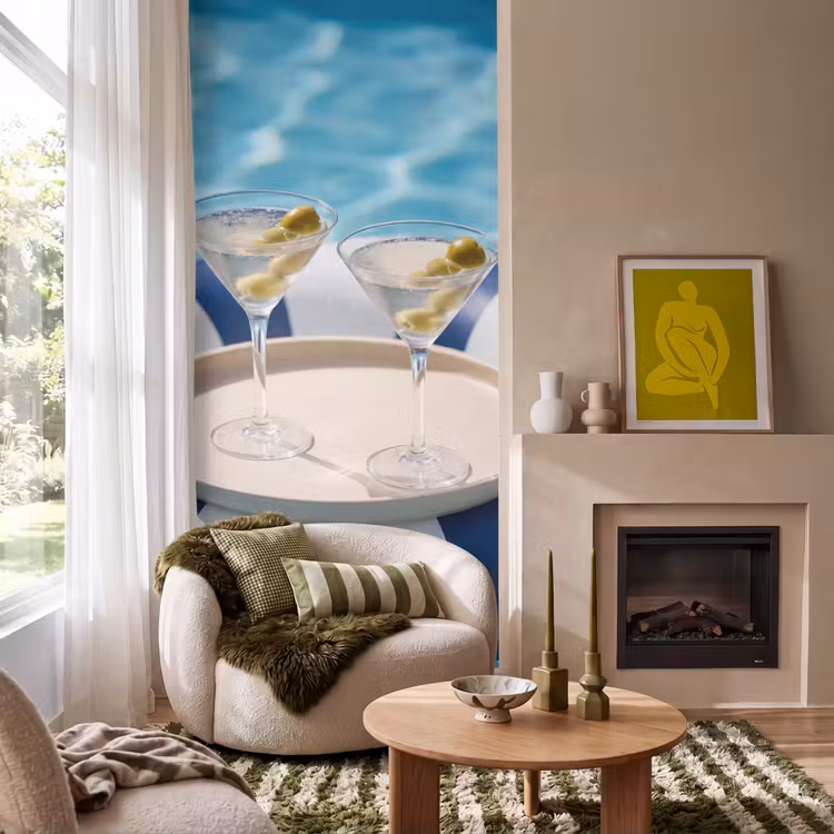 Cocktail - Zwembad - Zomer - Blauw Behang Vlies klein -sfeer2