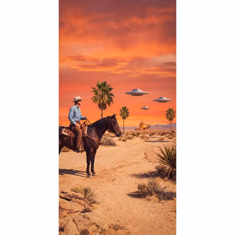 Tapete - Cowboy – Pferd – Wüste - Cowboy - Paard - Woestijn Behang Vlies klein