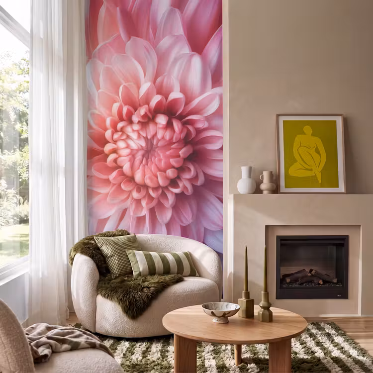 Dahlia - Bloem - Close up - Roze Behang Vlies klein -sfeer2