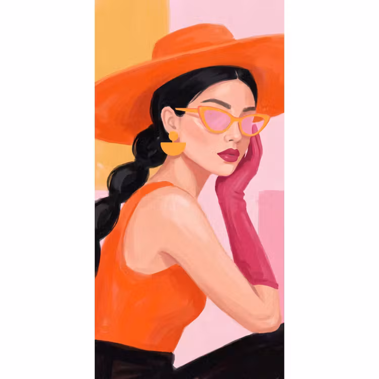 Vrouw - Hoed - Mode - Modern - Oranje Behang Vlies klein -3d_website