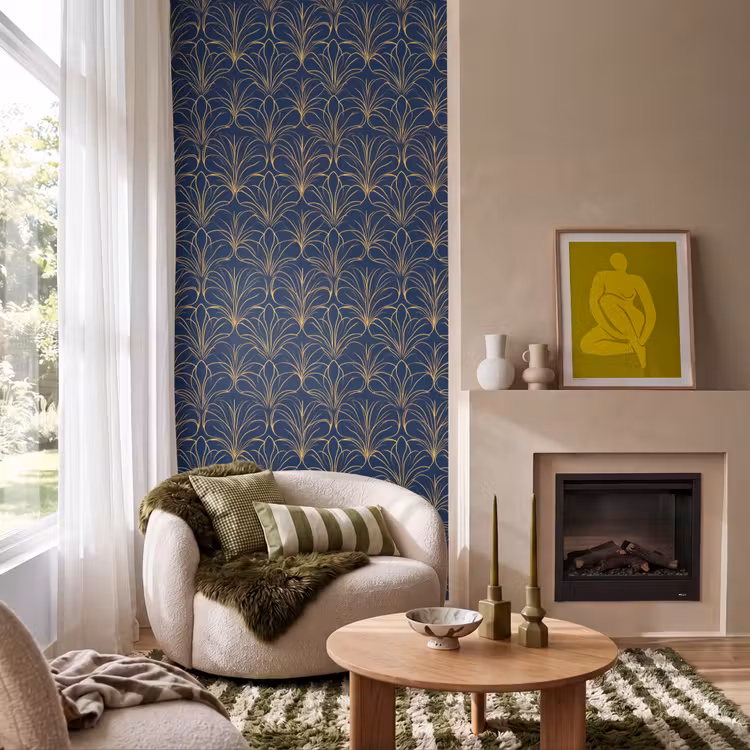 Deco - Waaier - Blauw Behang Vlies klein 1076 -sfeer2