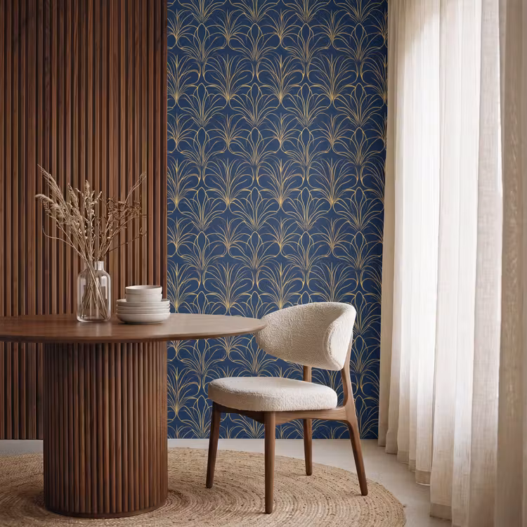 Deco - Waaier - Blauw Behang Vlies klein 1076 -sfeer1