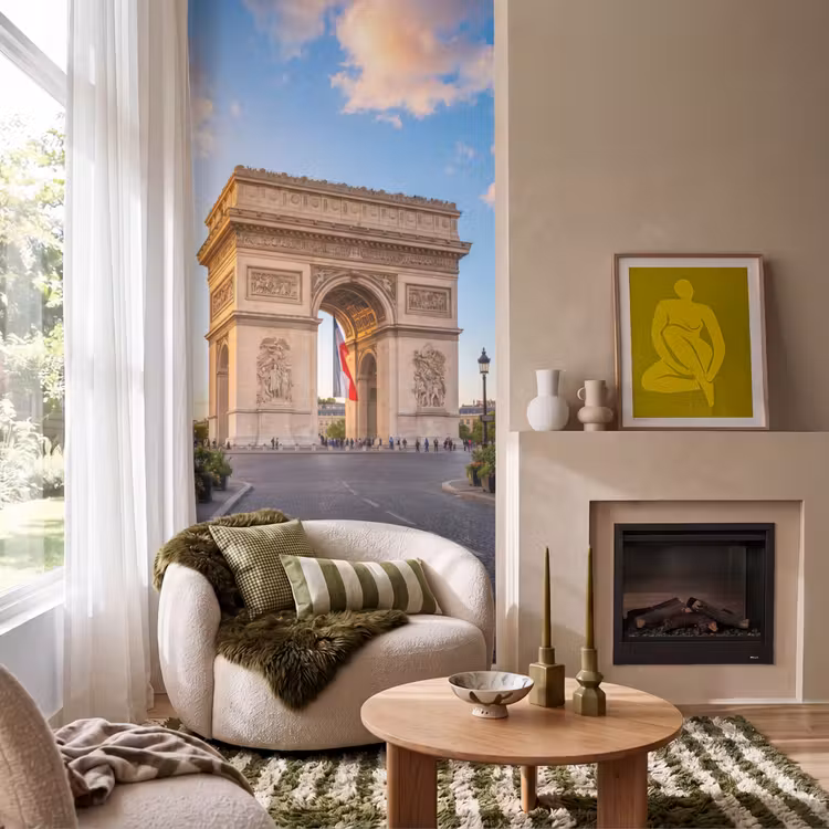 Monument - Parijs - Zonsondergang - Architectuur - Goud Behang Vlies klein -sfeer2