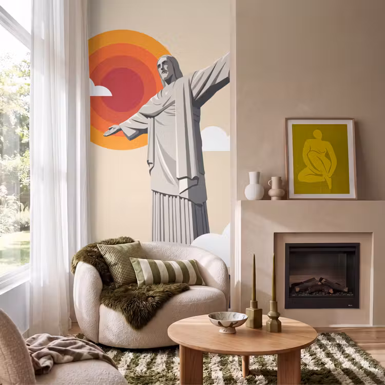 Monument - Stad - Zonsondergang - Minimalistisch - Oranje Behang Vlies klein -sfeer2
