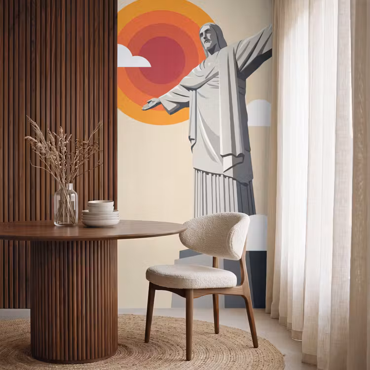 Monument - Stad - Zonsondergang - Minimalistisch - Oranje Behang Vlies klein -sfeer1