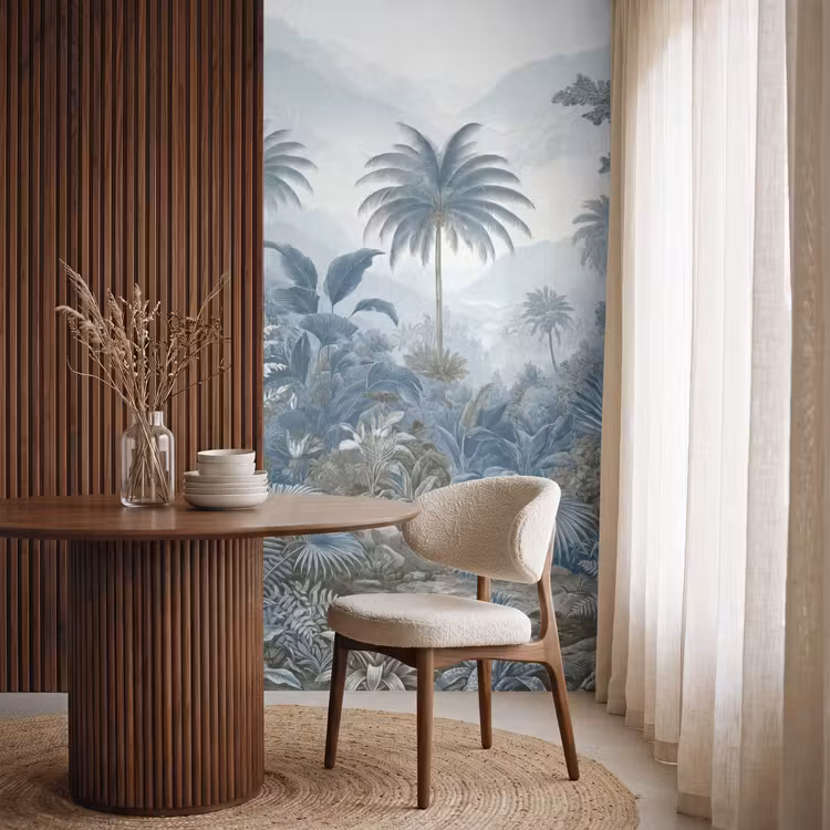 Jungle - Modern - Blauw - Groen Behang Vlies klein -sfeer1