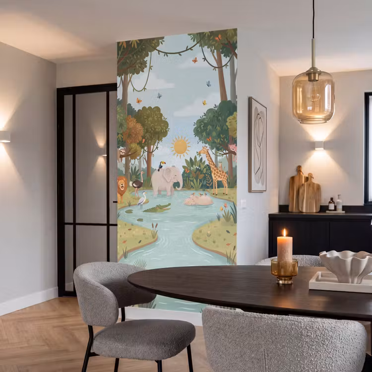 Jungle - Oase - Dieren - Kleurrijk Behang Vlies klein -sfeer3