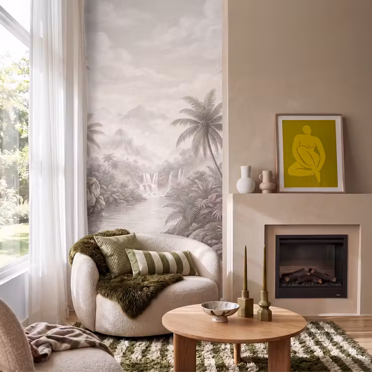 Jungle - Watervallen - Tropisch - Illustratie Behang Vlies klein -sfeer2
