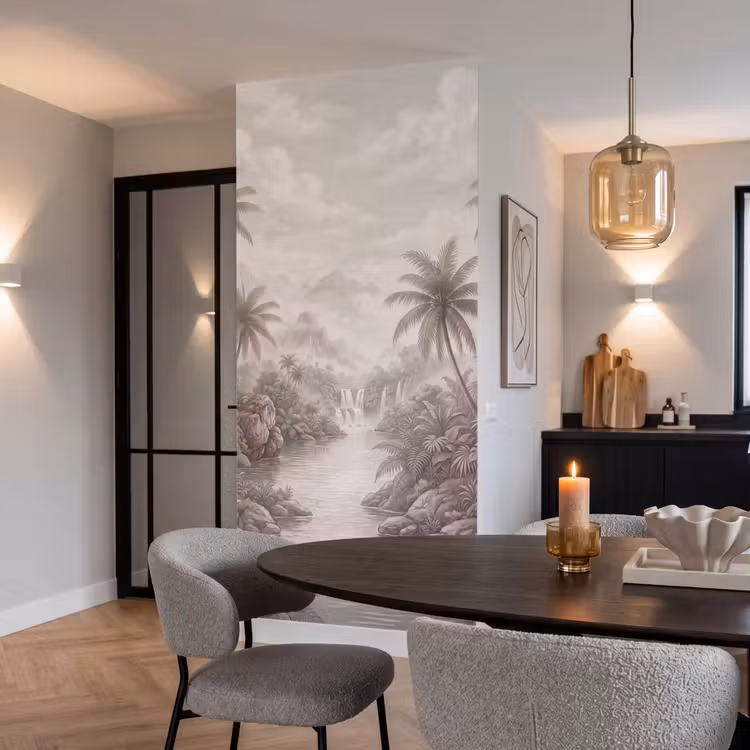 Jungle - Watervallen - Tropisch - Illustratie Behang Vlies klein -sfeer3