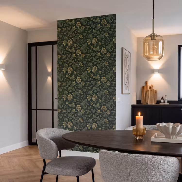 Donker - Groen - Goud - Botanisch Behang Vlies klein 1076 -sfeer3