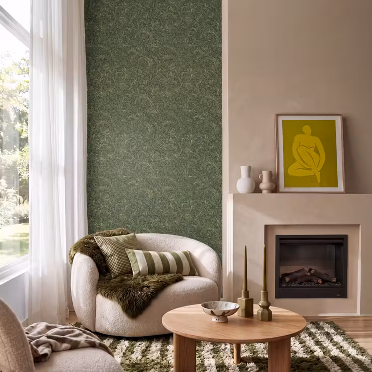 Donker - Groen - Krullend - Botanisch Behang Vlies klein 1076 -sfeer2