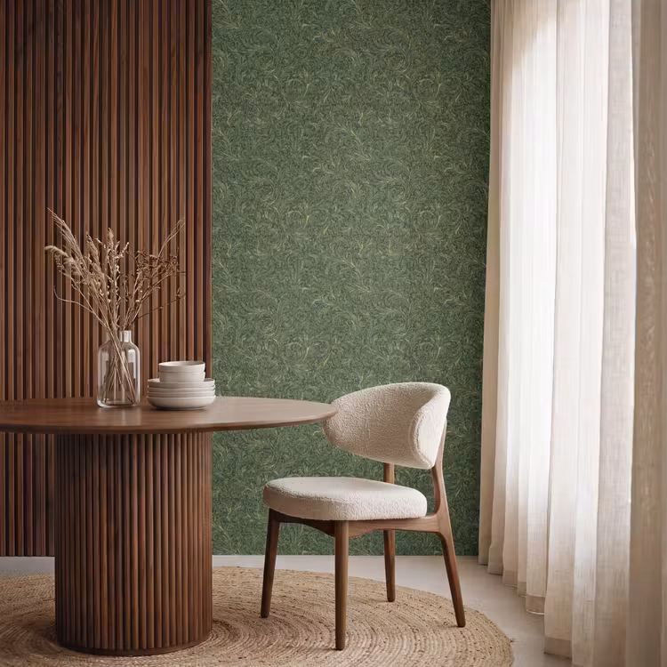 Donker - Groen - Krullend - Botanisch Behang Vlies klein 1076 -sfeer1