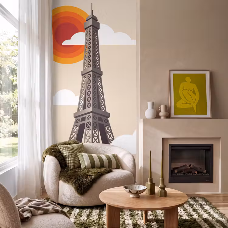 Eiffeltoren - Zon - Architectuur - Abstract - Beige Behang Vlies klein -sfeer2