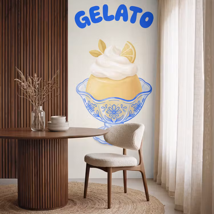 IJs - Citroen - Illustratie - Geel - Dessert Behang Vlies klein -sfeer1