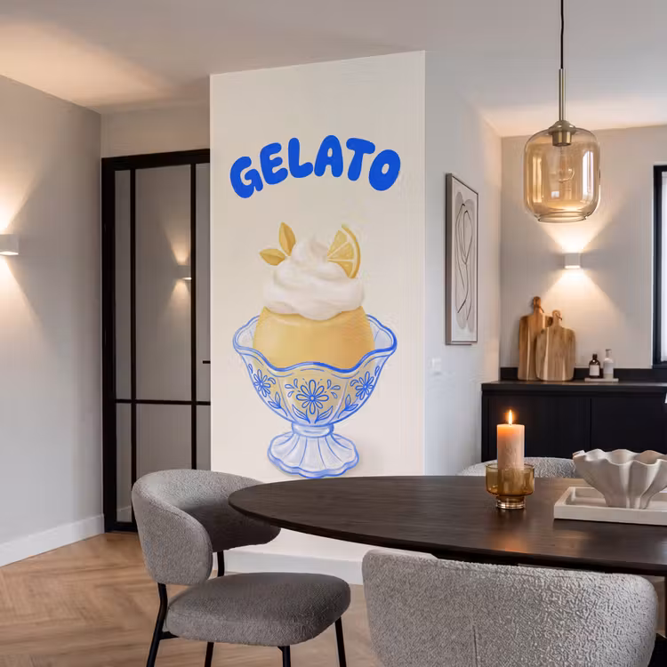 IJs - Citroen - Illustratie - Geel - Dessert Behang Vlies klein -sfeer3