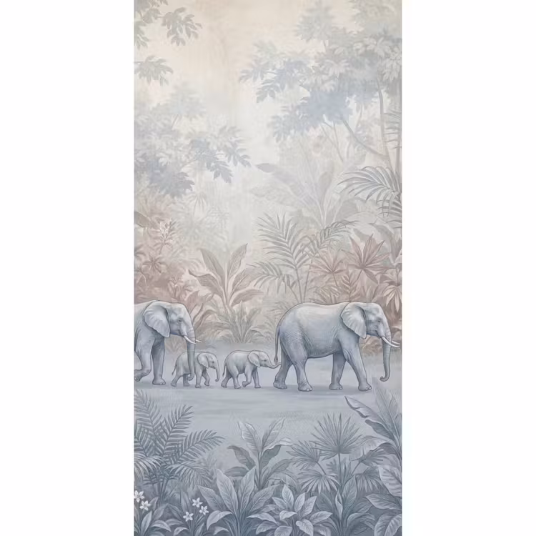 Olifant - Familie - Jungle - Illustratie - Grijs Behang Vlies klein -3d_website