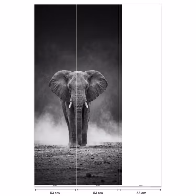 Olifant - Zwart - Wit - Rook Behang Vlies klein -USP_banen