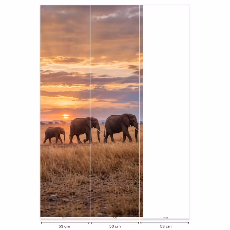 Olifanten - Savanne - Zonsondergang - Afrika - Warm Behang Vlies klein -USP_banen