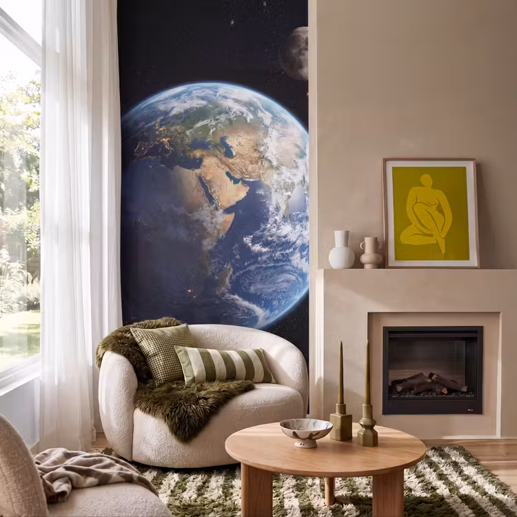 Aarde - Ruimte - Blauw - Groen Behang Vlies klein -sfeer2