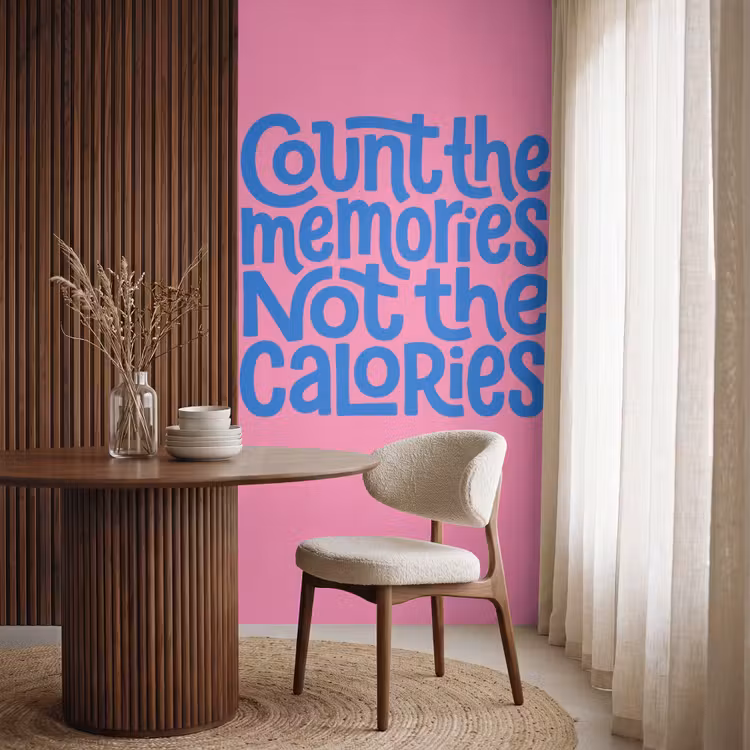 Memories - Roze - Blauw - Quote Behang Vlies klein -sfeer1