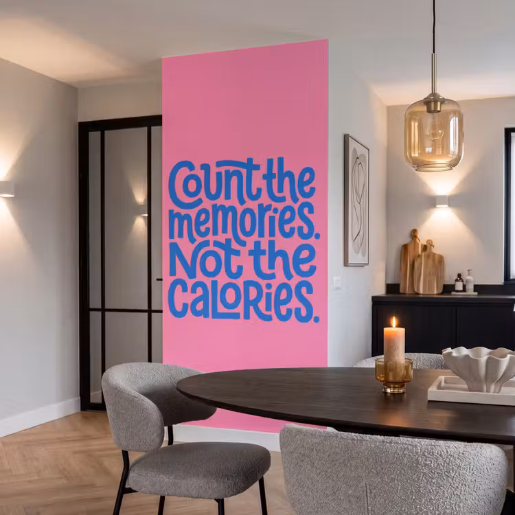 Memories - Roze - Blauw - Quote Behang Vlies klein -sfeer3