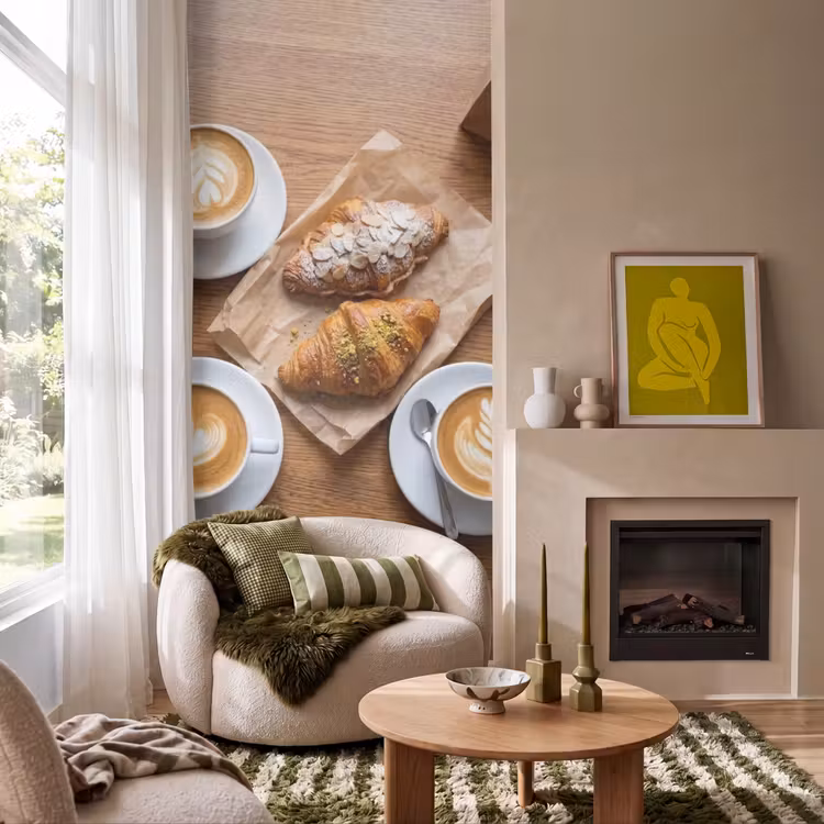 Tapete - Essen – Croissant – Kaffee – Frühstück – Modern - Eten - Croissant - Koffie - Ontbijt - Modern Behang Vlies klein