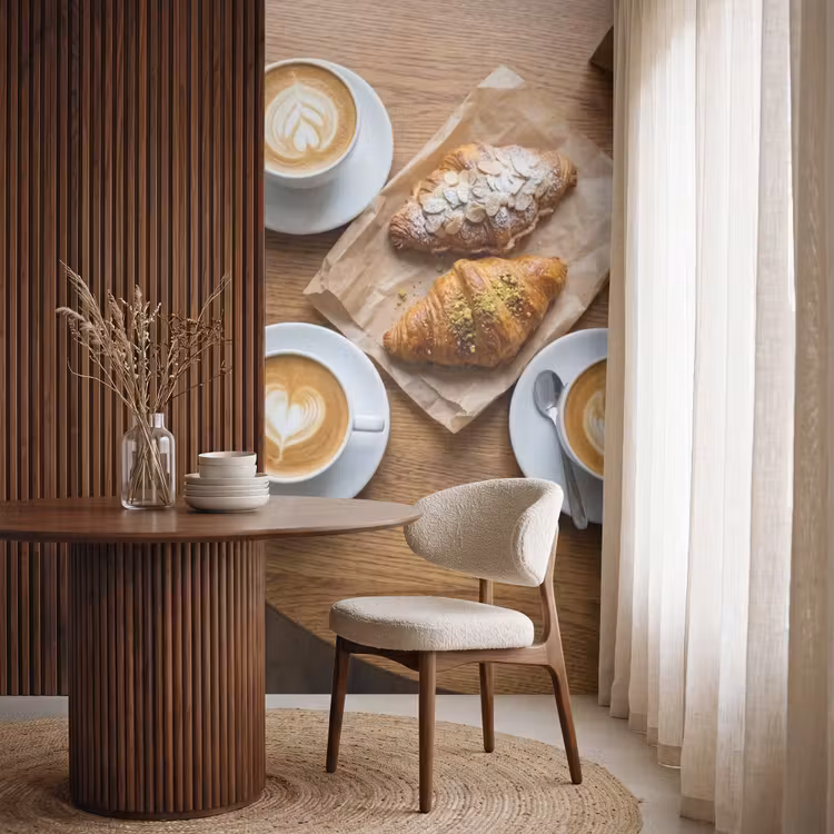 Tapete - Essen – Croissant – Kaffee – Frühstück – Modern - Eten - Croissant - Koffie - Ontbijt - Modern Behang Vlies klein