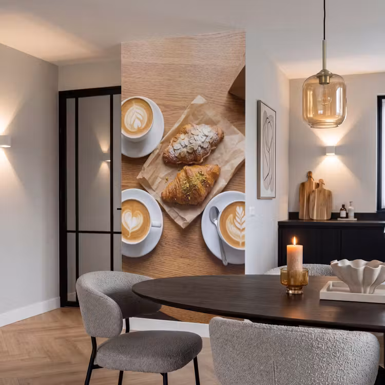 Tapete - Essen – Croissant – Kaffee – Frühstück – Modern - Eten - Croissant - Koffie - Ontbijt - Modern Behang Vlies klein