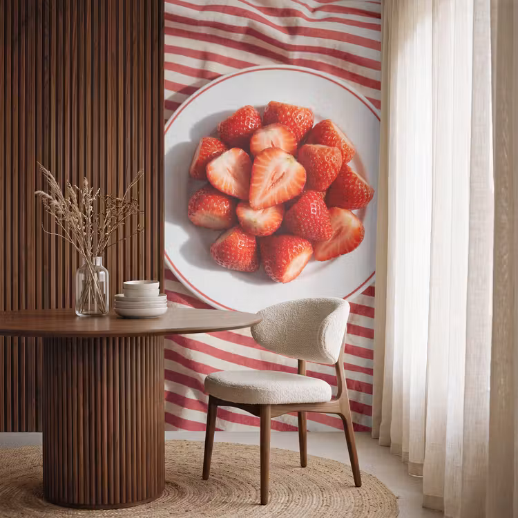 Eten - Aardbeien - Fruit - Zomer - Rood Behang Vlies klein -sfeer1