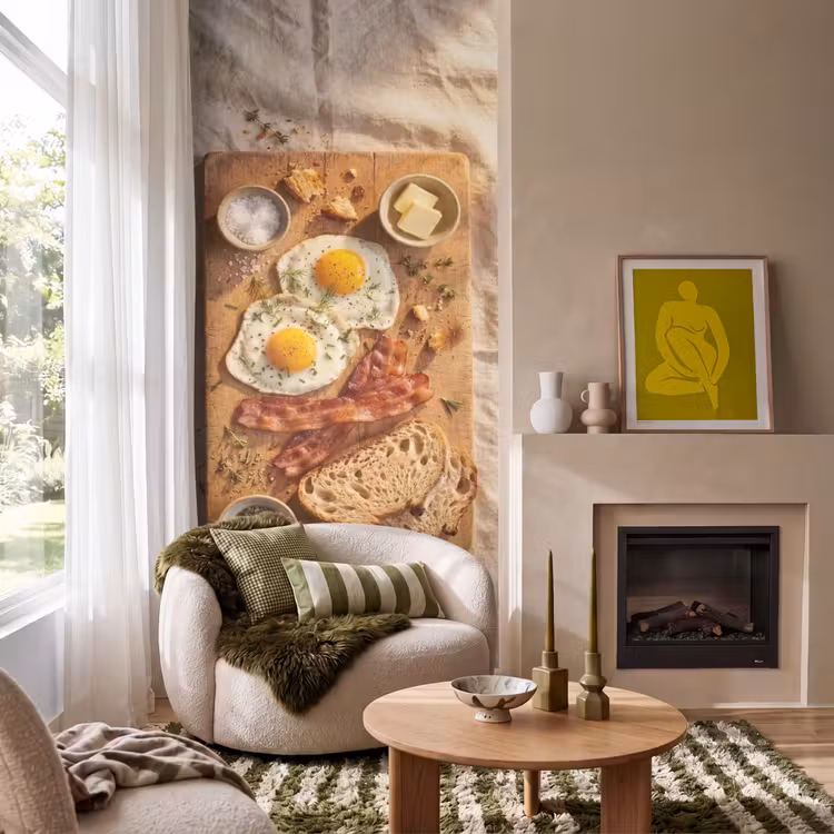 Tapete - Essen – Frühstück – Holz – Rustikal – Gelb - Eten - Ontbijt - Hout - Rustiek - Geel Behang Vlies klein
