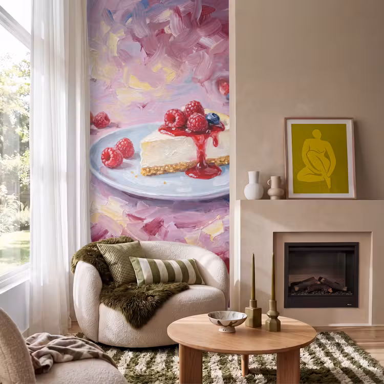 Tapete - Essen – Käsekuchen – Beeren – Abstrakt – Rosa - Eten - Cheesecake - Bessen - Abstract - Roze Behang Vlies klein