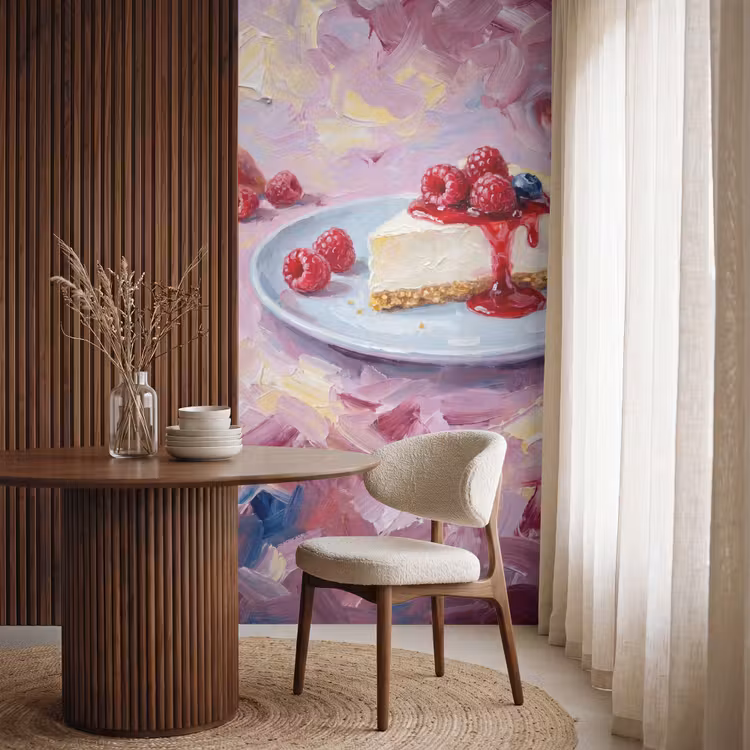 Tapete - Essen – Käsekuchen – Beeren – Abstrakt – Rosa - Eten - Cheesecake - Bessen - Abstract - Roze Behang Vlies klein