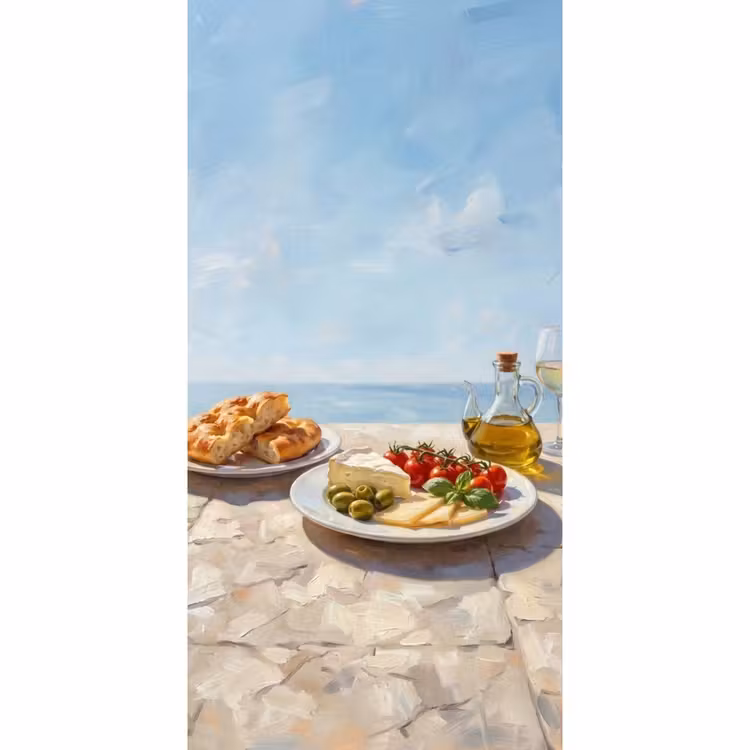 Tapete - Essen – Mittelmeer – Natur – Gemalt - Eten - Middellandse Zee - Natuur - Geschilderd Behang Vlies klein
