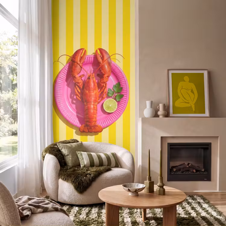 Tapete - Essen – Rosa – Gelb – Modern – Kulinarisch - Eten - Roze - Geel - Modern - Culinaire Behang Vlies klein
