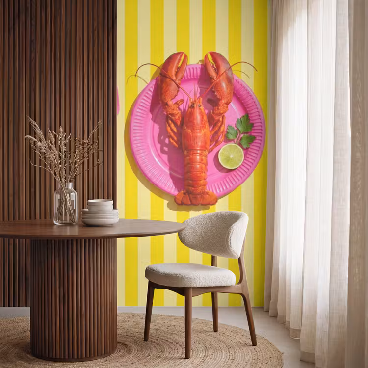 Tapete - Essen – Rosa – Gelb – Modern – Kulinarisch - Eten - Roze - Geel - Modern - Culinaire Behang Vlies klein